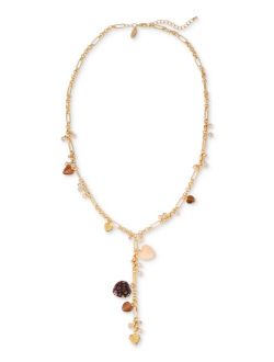 STYLE & CO Gold-Tone Mixed Stone Bead & Heart Long Lariat Necklace, 28" + 3" extender, Created for Macy's