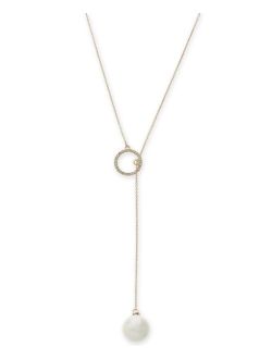 Imitation Pearl and Pave Circle Lariat Necklace, Created for Macy's