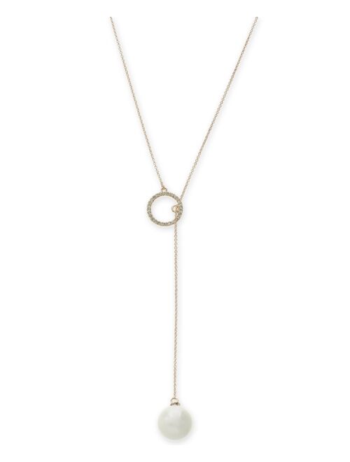 INC INTERNATIONAL CONCEPTS Imitation Pearl and Pave Circle Lariat Necklace, Created for Macy's