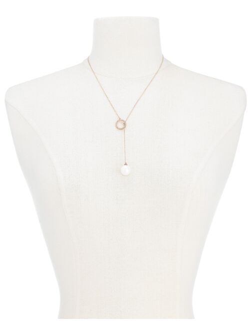 INC INTERNATIONAL CONCEPTS Imitation Pearl and Pave Circle Lariat Necklace, Created for Macy's