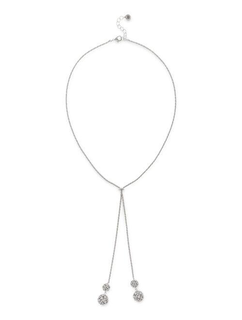 CHARTER CLUB Silver-Tone Pave & Imitation Pearl Fireball Long Lariat Necklace, 36" + 2" extender, Created for Macy's