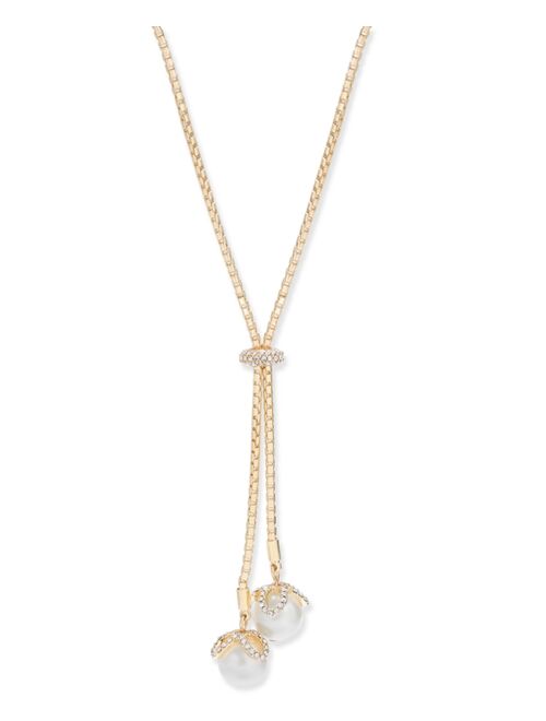 CHARTER CLUB Crystal & Imitation Pearl Lariat Necklace, 36" + 2" extender, Created for Macy's