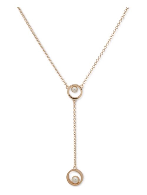 KARL LAGERFELD PARIS Gold-Tone Imitation Pearl Lariat Necklace, 16" + 3" extender
