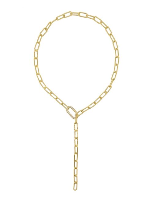 ADORNIA Women's 14K Gold-Tone Plated Y-Shaped Lariat Crystal Lock Necklace