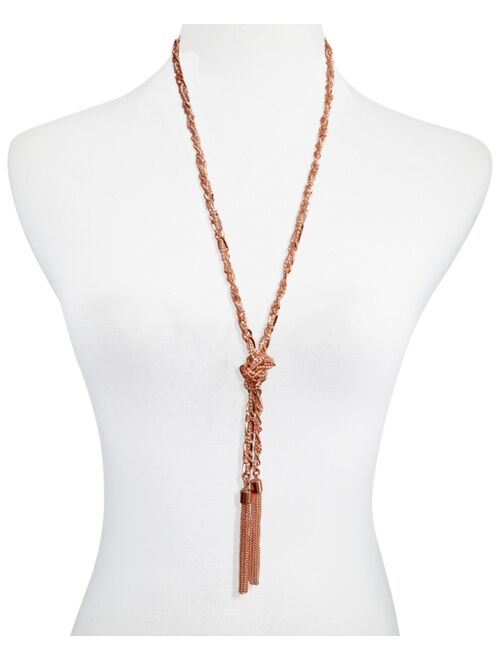 GUESS Two-Tone Long Knotted Tassel Lariat Necklace