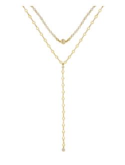 ETTIKA Cubic Zirconia and 18K Gold Plated Chain Lariat Necklace Set