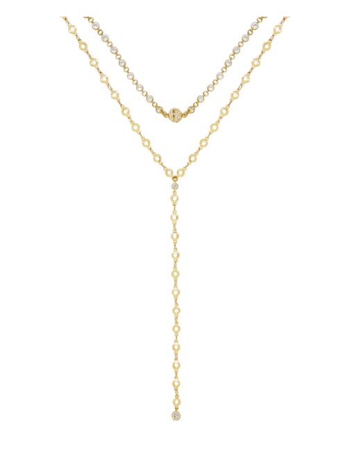 ETTIKA Cubic Zirconia and 18K Gold Plated Chain Lariat Necklace Set