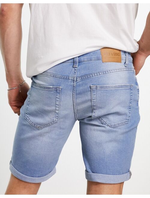 Only & Sons slim fit denim shorts in light wash