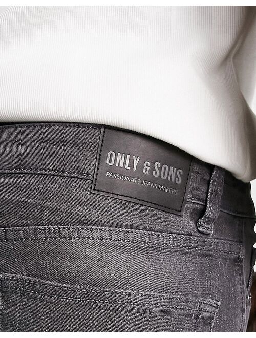 Only & Sons slim denim shorts in gray wash