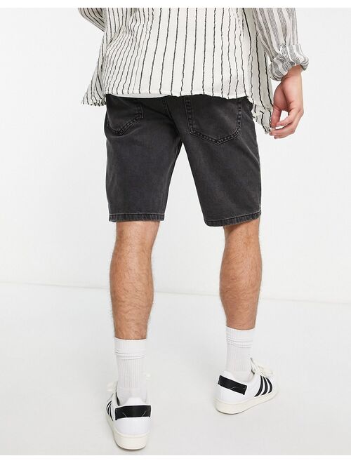 Only & Sons loose fit denim shorts in black wash