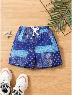 Toddler Boys Paisley Scarf Print Knot Front Shorts
