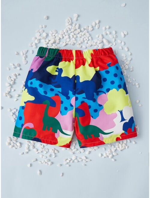 SHEIN Toddler Boys Dinosaur Print Elastic Waist Shorts
