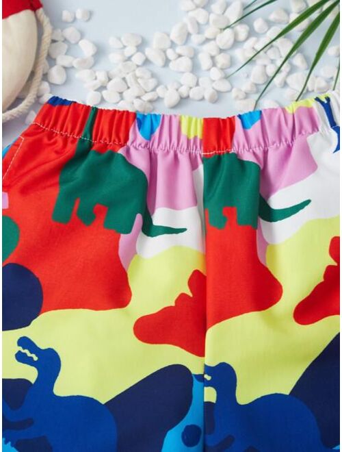 SHEIN Toddler Boys Dinosaur Print Elastic Waist Shorts