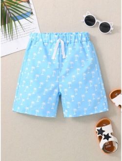 Toddler Boys Coconut Tree Print Tie Front Shorts
