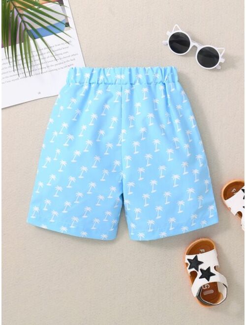 Shein Toddler Boys Coconut Tree Print Tie Front Shorts