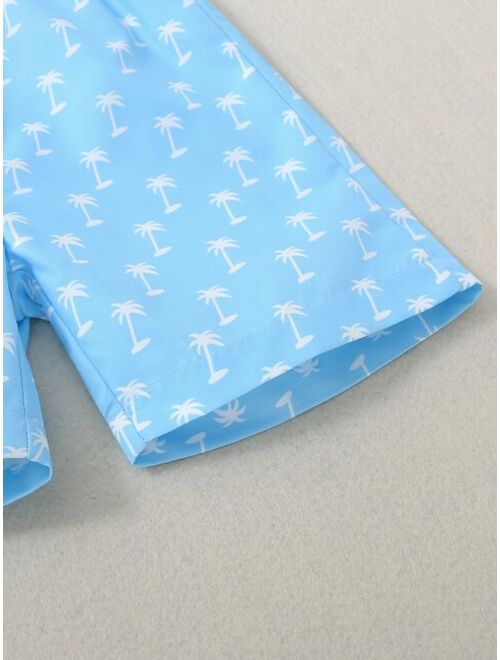 Shein Toddler Boys Coconut Tree Print Tie Front Shorts