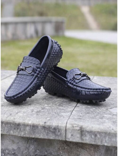 Excellent Shoes Boys Metal Decor Braided Detail Flats, Blue Outdoor Loafer Flats