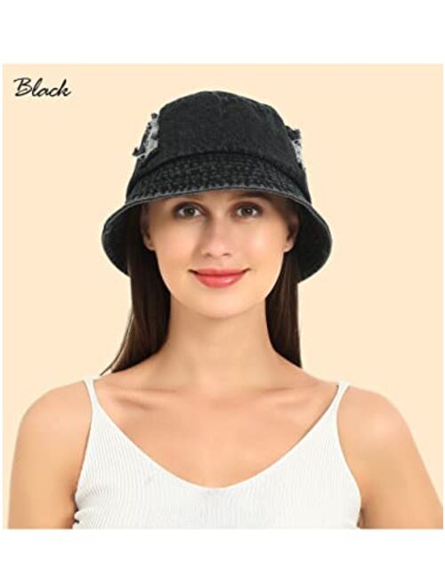 Rulala Fancy Women's Bucket Hat Washed Denim Sun Hat for Beach Summer Vacation Outdoors
