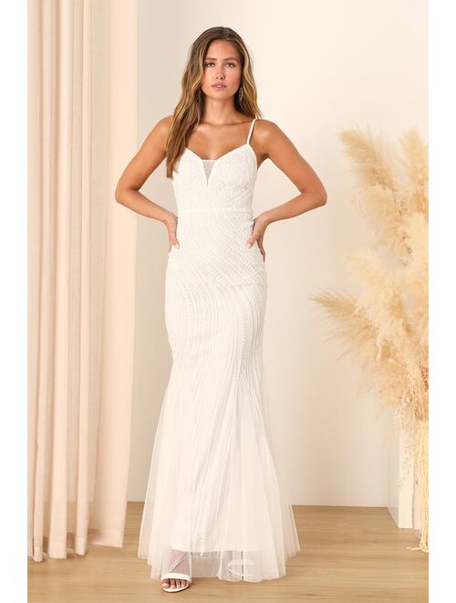 Lulus Enchanted Nights White Sequin Mermaid Maxi Dress