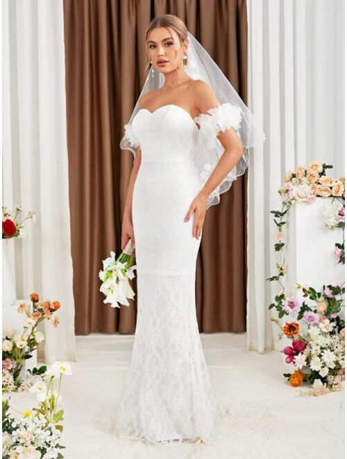 MGIACY Women Apparel Off Shoulder Backless Tube Wedding Dress Without Veil