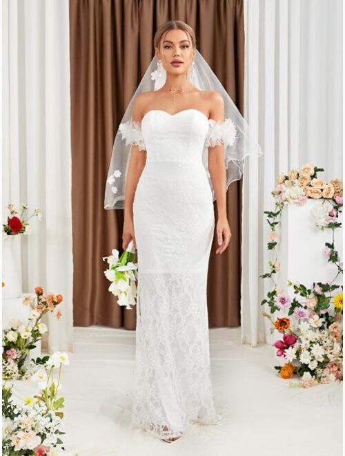 MGIACY Women Apparel Off Shoulder Backless Tube Wedding Dress Without Veil