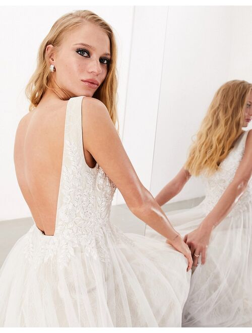 ASOS EDITION Sienna bead and embroidered plunge bodice wedding dress with lace underlay in ivory