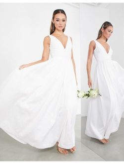 ASOS EDITION Henrietta plunge waisted wedding dress with full skirt in ivory