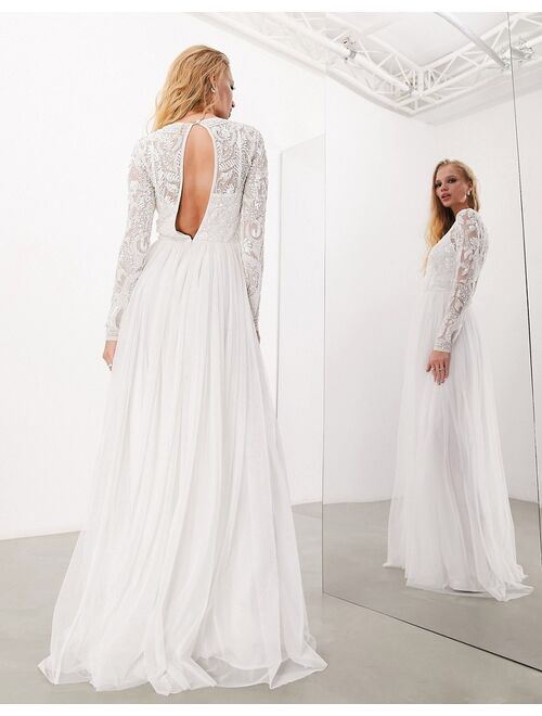 ASOS EDITION Elizabeth long sleeve wedding dress with beaded bodice in white