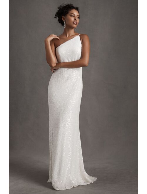 Jenny Yoo Collection Zara One-Shoulder Sequin Column Gown