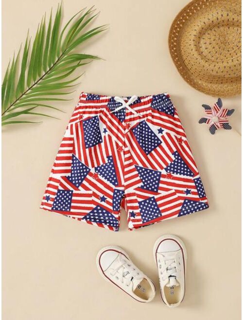 Shein Toddler Boys Americana Print Tie Front Shorts