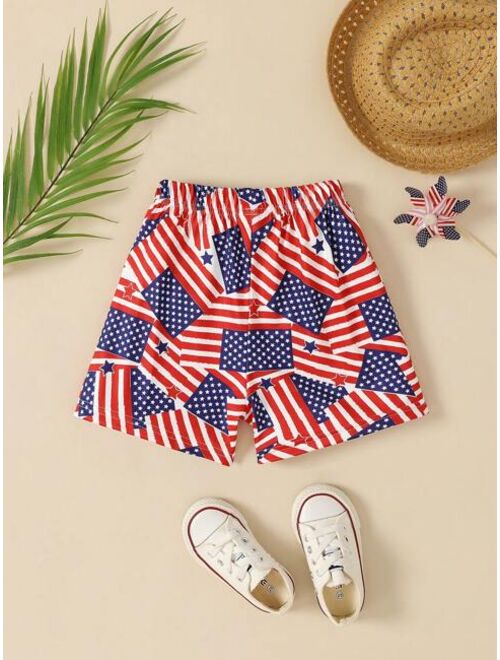Shein Toddler Boys Americana Print Tie Front Shorts