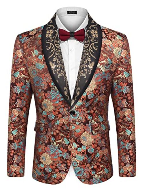 COOFANDY Men's Floral Tuxedo Jacket Luxury Embroidered Blazer Prom Party Dinner Suit Jacket