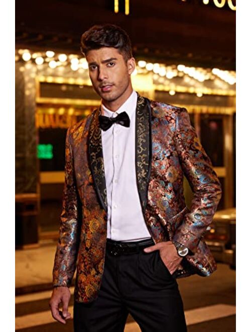 COOFANDY Men's Floral Tuxedo Jacket Luxury Embroidered Blazer Prom Party Dinner Suit Jacket