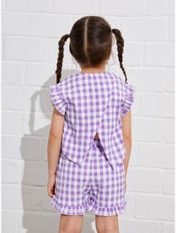Toddler Girls Gingham Print Frill Wrap Blouse & Shorts Set