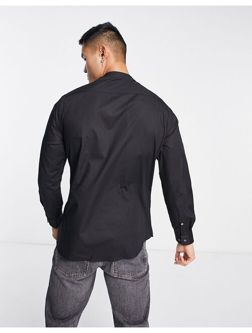 French Connection grandad collar shirt in black