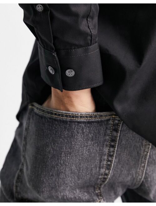 French Connection grandad collar shirt in black