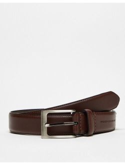 leather square buckle belt in brown