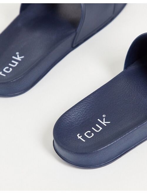 French Connection FCUK sliders in navy/white