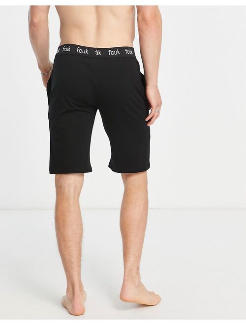 French Connection lounge shorts with logo waistband in black