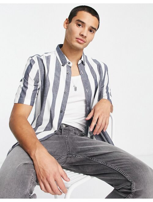 French Connection short sleeve mid stripe shirt in navy