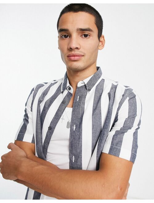 French Connection short sleeve mid stripe shirt in navy
