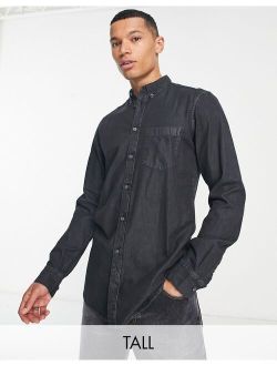 Tall long sleeve denim shirt in black