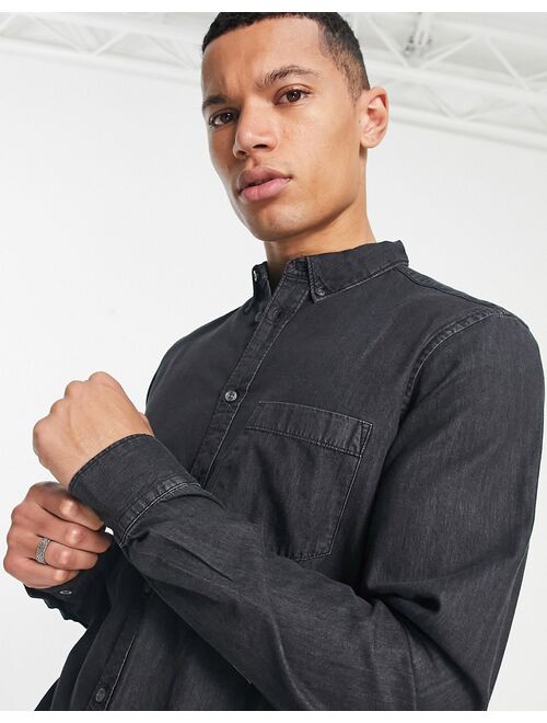 French Connection Tall long sleeve denim shirt in black