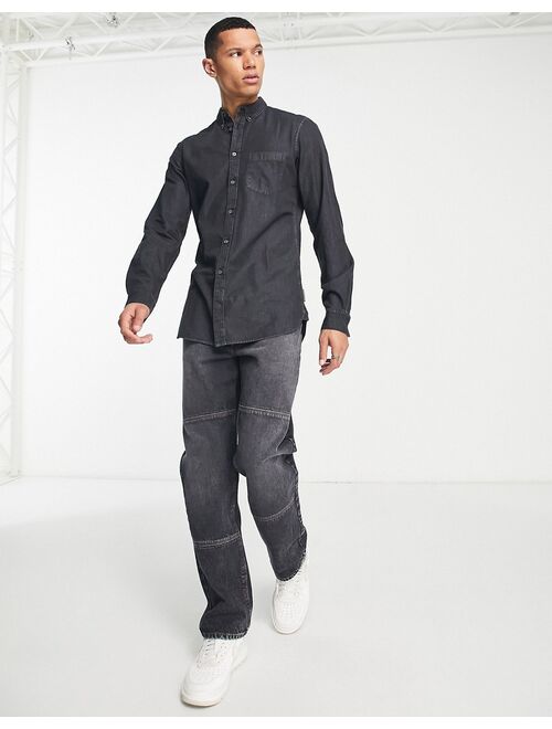 French Connection Tall long sleeve denim shirt in black