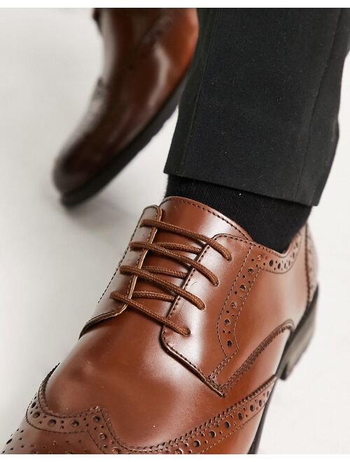 French Connection leather formal brogue shoes in tan