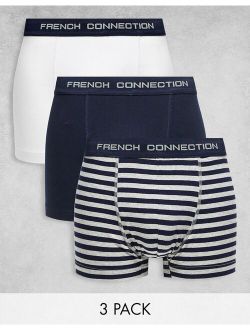 3 pack boxers in white blue and black stripe