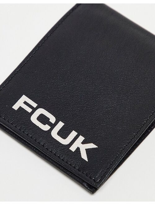 French Connection FCUK leather wallet with large logo in black