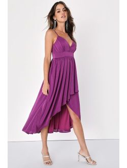 Beaming with Bliss Purple Striped Faux-Wrap High-Low Dress