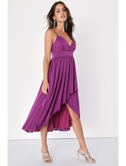 Lulus Beaming with Bliss Purple Striped Faux-Wrap High-Low Dress