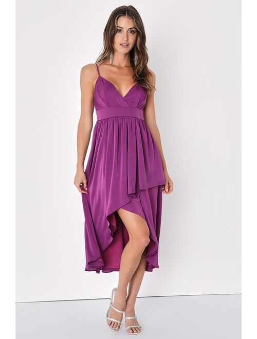Lulus Beaming with Bliss Purple Striped Faux-Wrap High-Low Dress